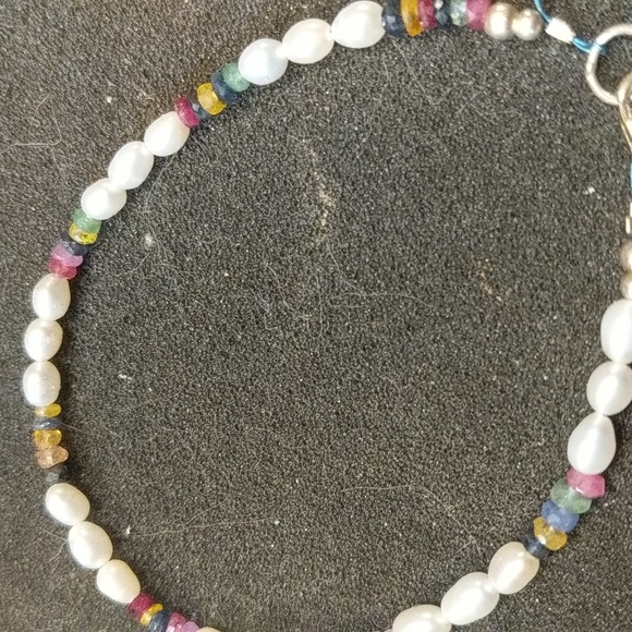 Sapphire 13 carats / pearl natural bracelet 925 - Picture 4 of 8